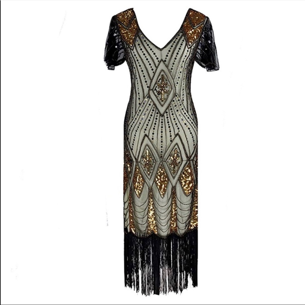 NWT Flapper Fringe Beaded Great Gatsby Party Dress
